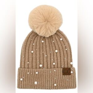 C.C Pearl Embellishments Pom Beanie (Camel)